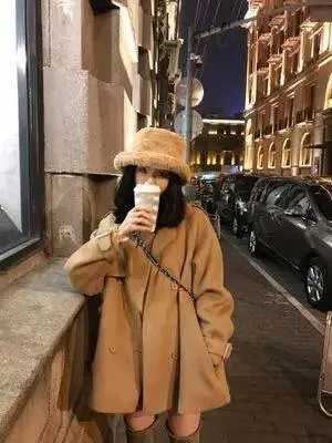 Double-sided waist belt tie trench coat woolen mid-length